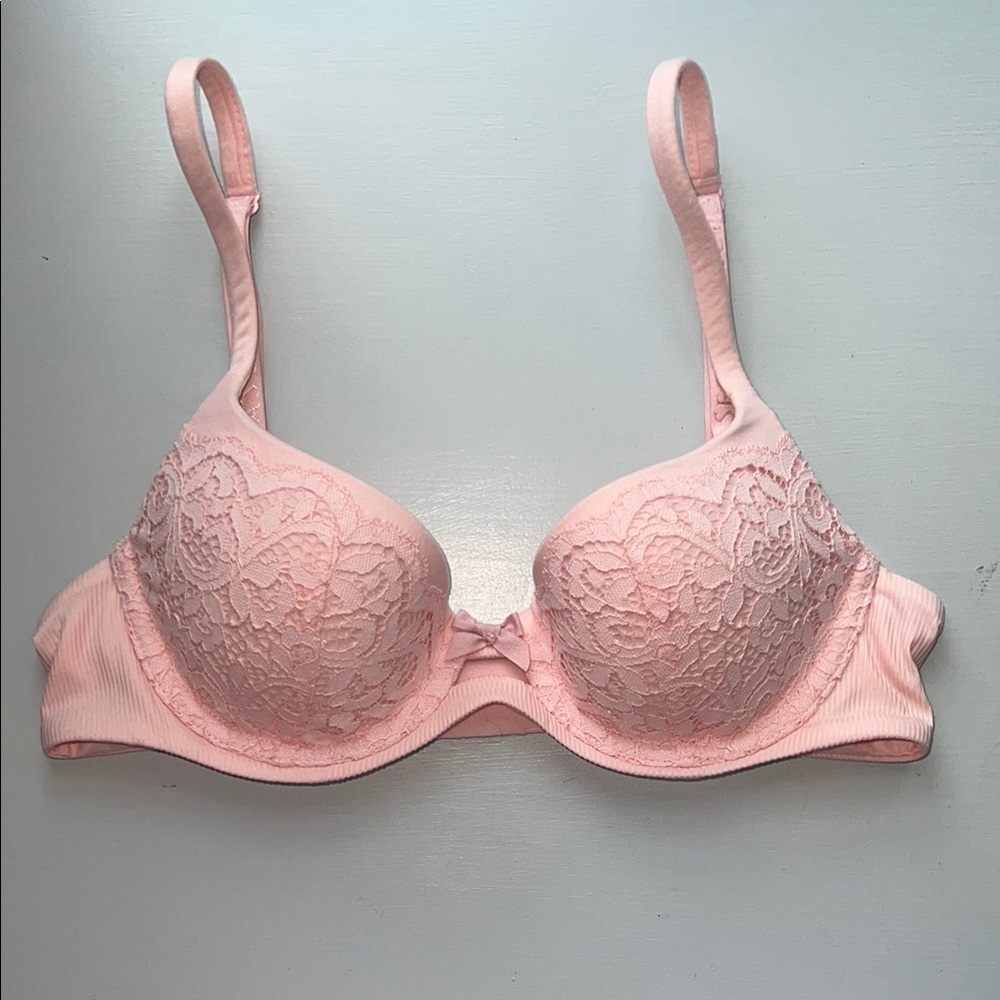 Elegant Pink Lace Lined Demi Bra